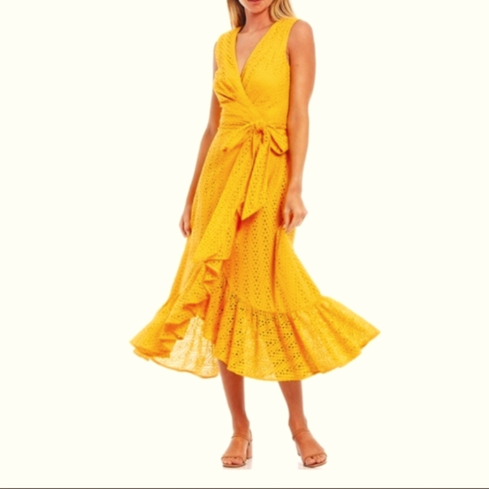 Sachin and Babi yellow eyelet ruffle dress size 8